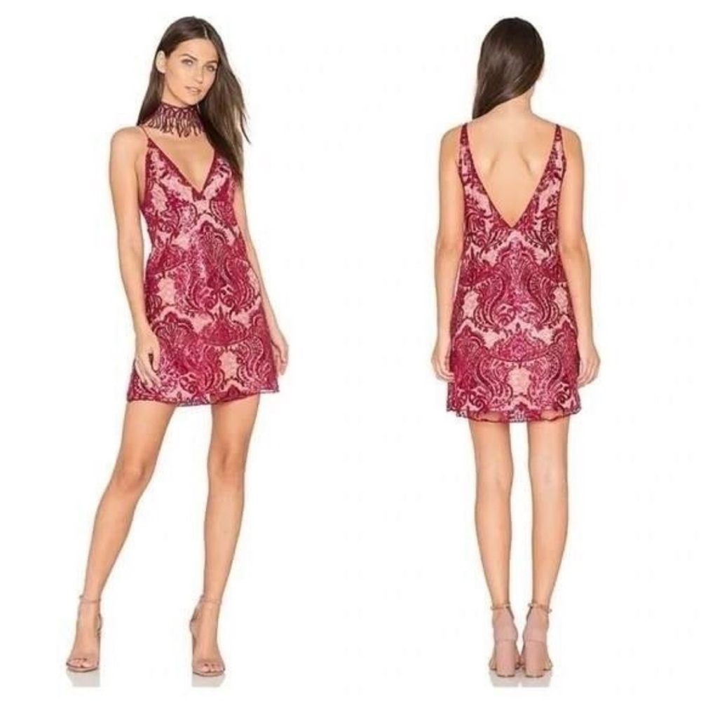 Free People Night Shimmer Mini Dress in Raspberry